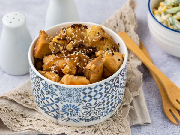 Жареная цветная капуста с курицей, рецепт с фото