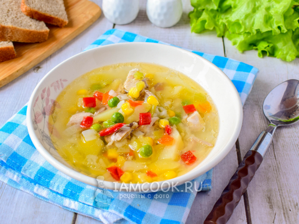 Суп с гавайской смесью и курицей, рецепт с фото