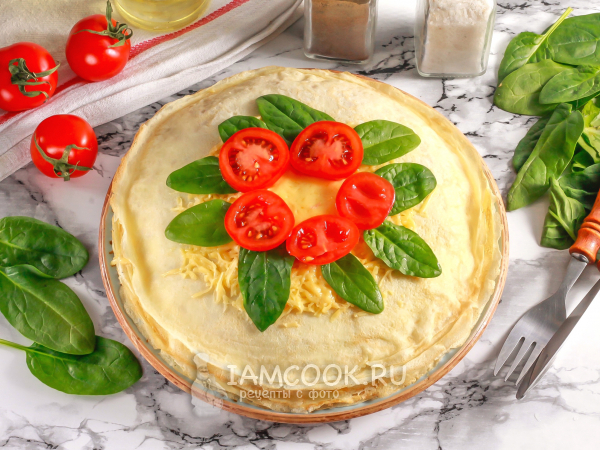 Блинный торт с ветчиной и сыром, рецепт с фото