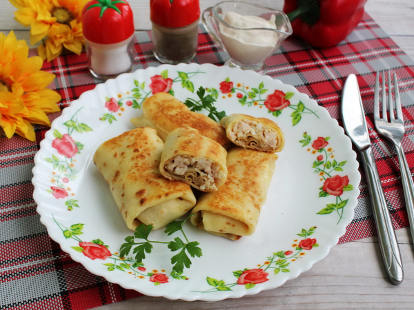 Блины с копченой курицей, рецепт с фото
