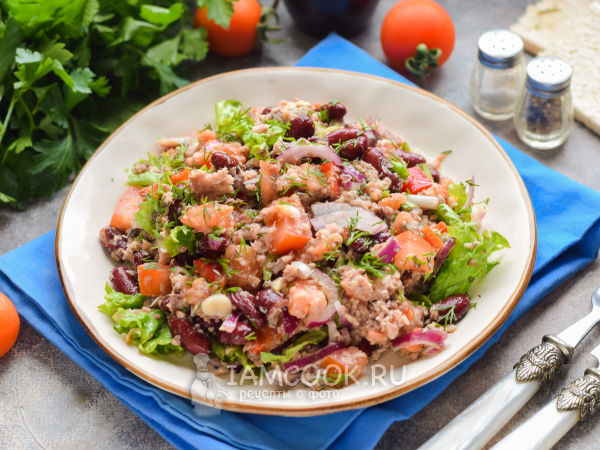 Салат с сайрой и фасолью, рецепт с фото