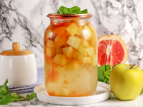 Компот из грейпфрута и яблок на зиму, рецепт с фото