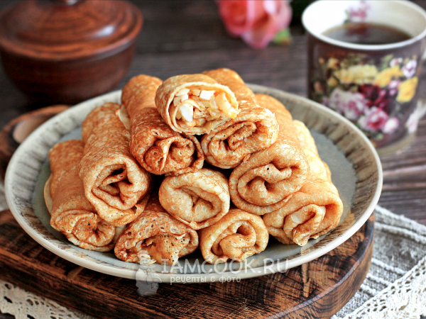 Блинчики с пекинской капустой и яйцом (в начинке), рецепт с фото