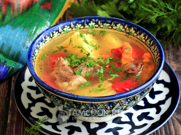 Шурпа из говядины в кастрюле (без помидоров), рецепт с фото