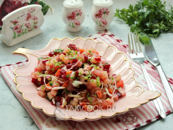 Винегрет со свежим огурцом и свежей капустой, рецепт с фото