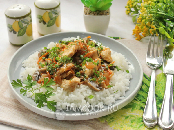Курица в кисло-сладком соусе с рисом, рецепт с фото