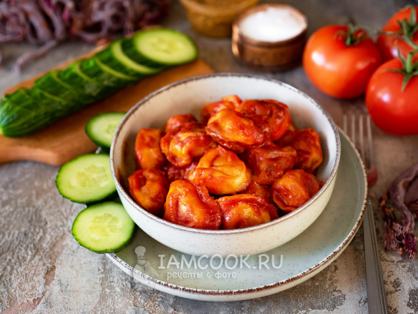 Жареные пельмени с томатной пастой, рецепт с фото