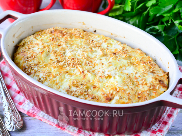 Рваный пирог из лаваша с творогом и сыром, рецепт с фото