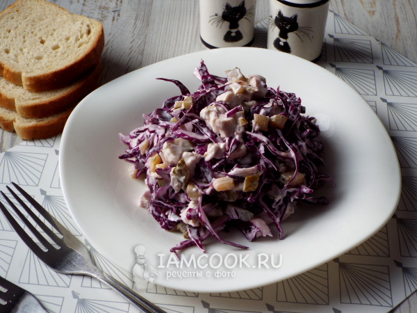 Салат из красной капусты с курицей, рецепт с фото