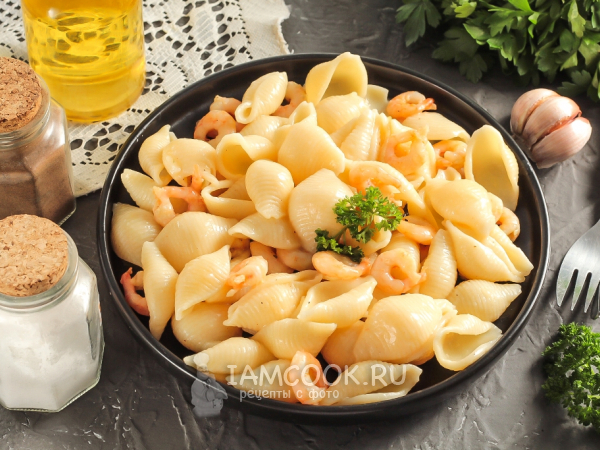 Макароны с жареными креветками, рецепт с фото