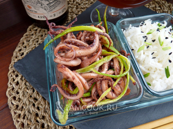 Щупальца кальмаров с черемшой, рецепт с фото