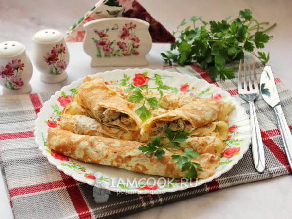 Яичные блинчики с курицей, рецепт с фото