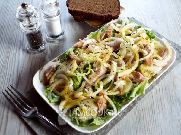 Салат с копченым терпугом, рецепт с фото