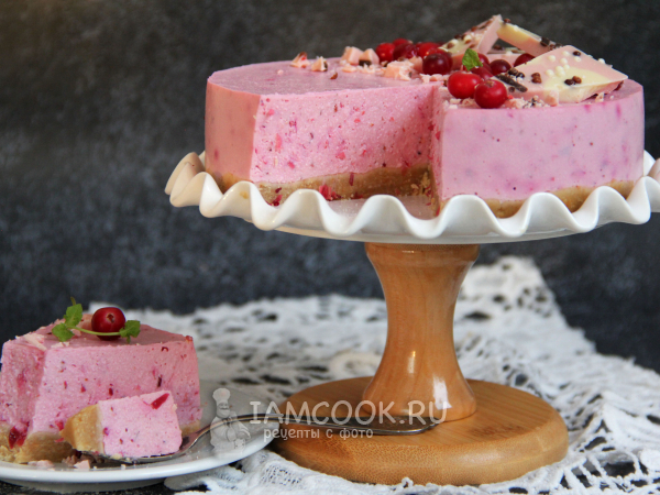 Клюквенный чизкейк без выпечки, рецепт с фото