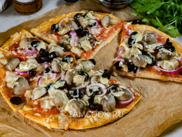 Пицца с маринованными шампиньонами, рецепт с фото