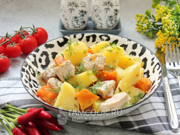 Тушеная картошка с тыквой и мясом, рецепт с фото