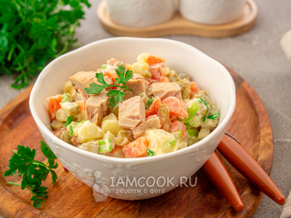 Салат Оливье с тунцом (постный), рецепт с фото