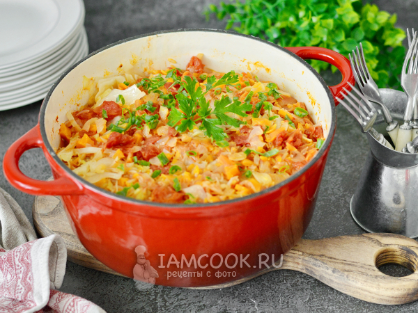 Ленивые голубцы с тушеной капустой, рецепт с фото