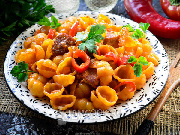 Макароны с мясом на сковороде, рецепт с фото