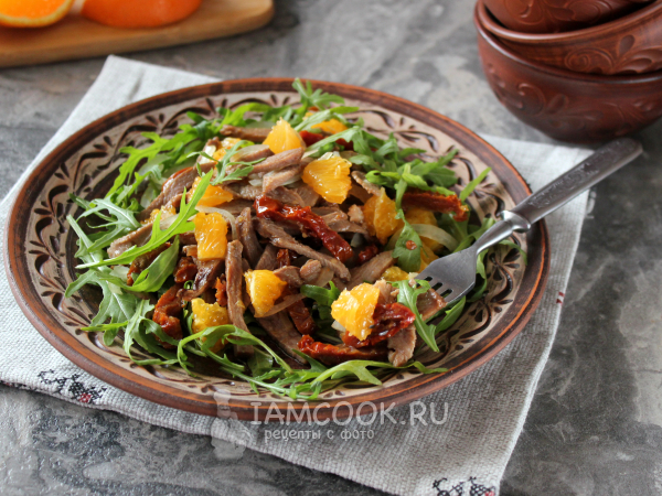 Салат с утиной грудкой и апельсинами (с руколой), рецепт с фото