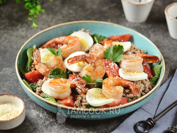 Салат с тунцом и креветками, рецепт с фото