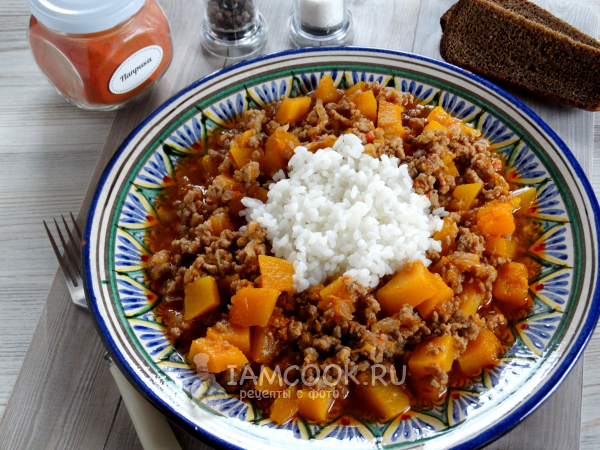 Тыква с фаршем на сковороде, рецепт с фото