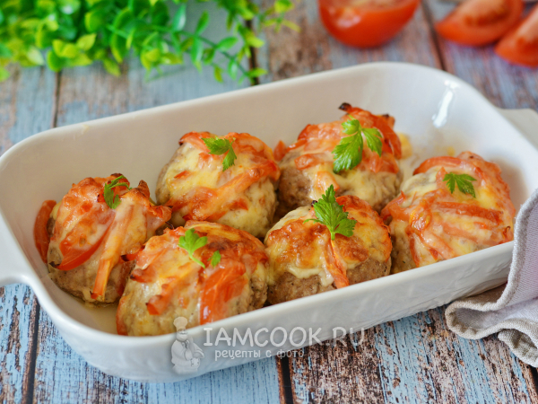Стожки из фарша с помидорами в духовке (с сыром), рецепт с фото