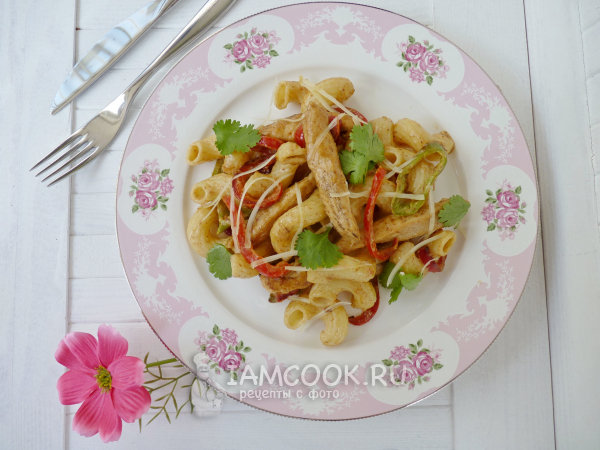 Макароны Сavatappi с соусом сатай и цыплёнком, рецепт с фото