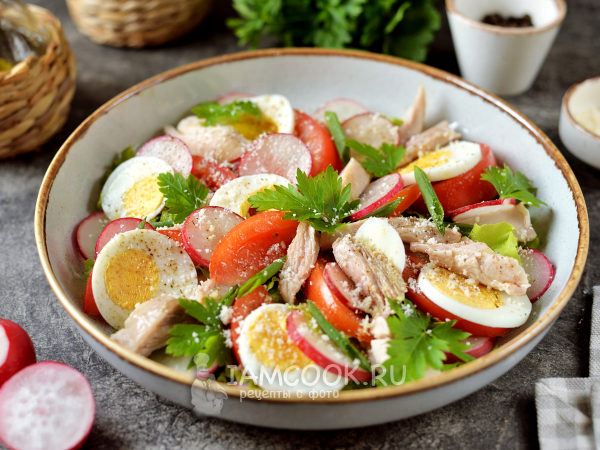 Салат с курицей и редиской, рецепт с фото