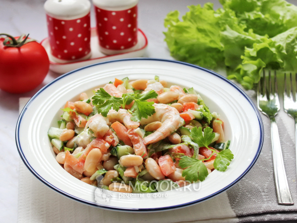 Салат с креветками и фасолью, рецепт с фото
