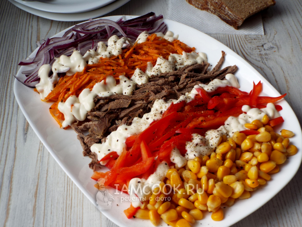 Салат «Калейдоскоп» с говядиной, рецепт с фото