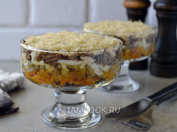 Салат «Первый снег» с куриной печенью, рецепт с фото