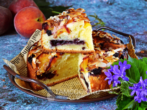 Пирог с персиками на йогурте (без масла), рецепт с фото
