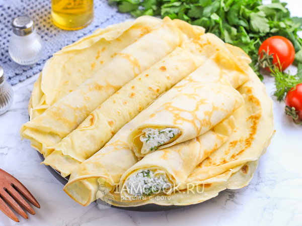 Блины с творожным сыром и зеленью, рецепт с фото