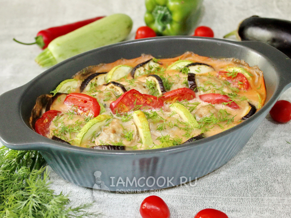 Овощи, запеченные в духовке с фаршем, рецепт с фото