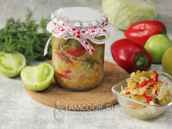 Охотничий салат из зеленых помидоров на зиму, рецепт с фото