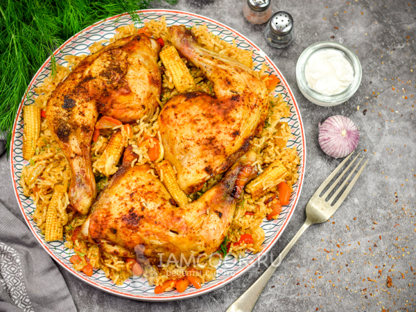 Окорочка с рисом в духовке, рецепт с фото