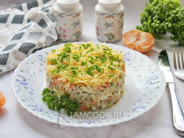 Салат с печенью и мандаринами, рецепт с фото