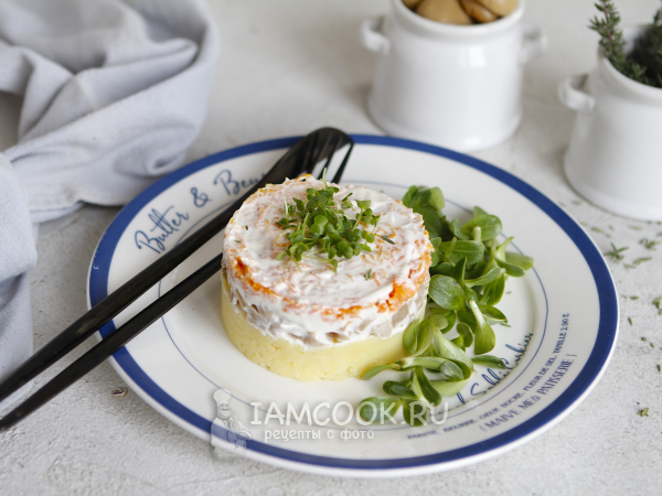 Слоеный салат с маринованными грибами (постный), рецепт с фото