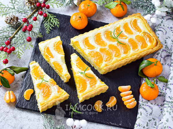 Творожный пирог с мандаринами, рецепт с фото