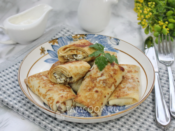 Блины с грибами (на молоке с кефиром), рецепт с фото