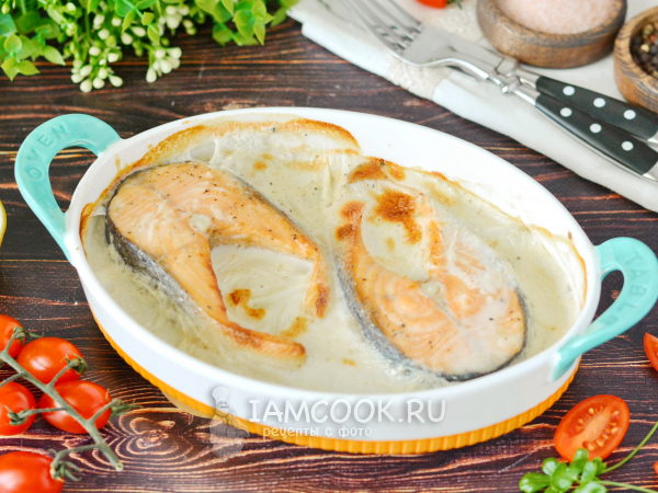 Стейки семги в сливках в духовке, рецепт с фото