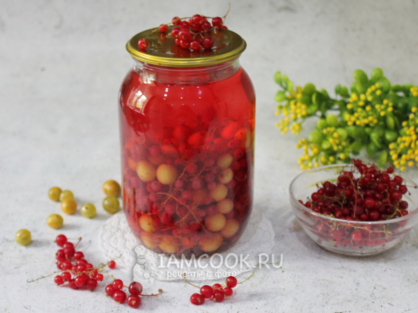 Компот из крыжовника и красной смородины на зиму, рецепт с фото