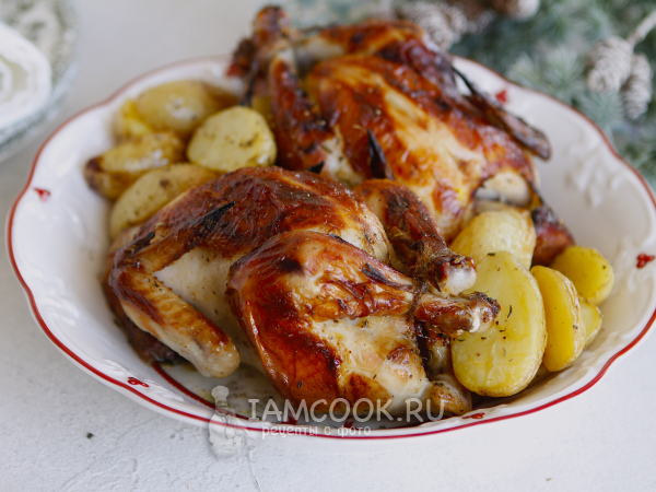 Цыплята-корнишоны в духовке с картошкой, рецепт с фото