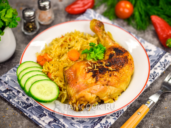 Окорочка с рисом в рукаве в духовке, рецепт с фото