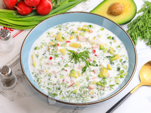 Окрошка с авокадо на березовом соке, рецепт с фото