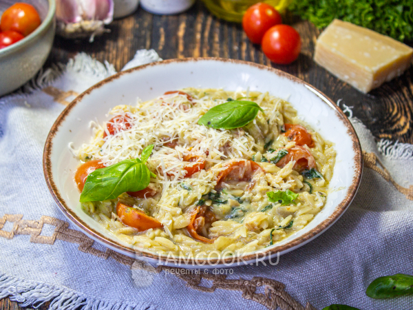 Паста орзо с помидорами и сыром, рецепт с фото