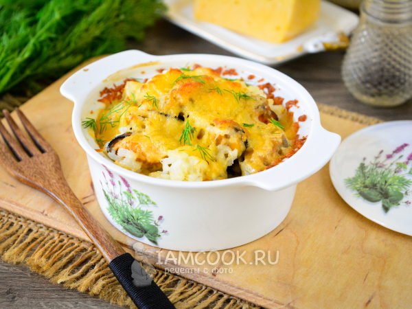 Мидии, запеченные с рисом, рецепт с фото