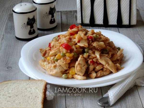 Гавайская смесь с курицей на сковороде, рецепт с фото