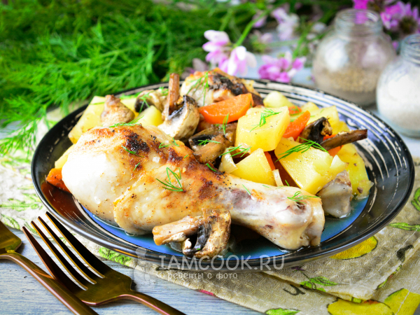 Курица с грибами и картошкой в рукаве в духовке, рецепт с фото